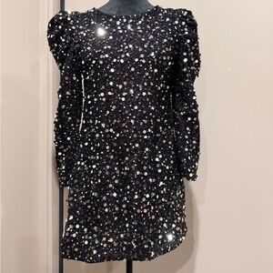 Elegant Black Sequin Long Sleeve Holiday Party Dress
